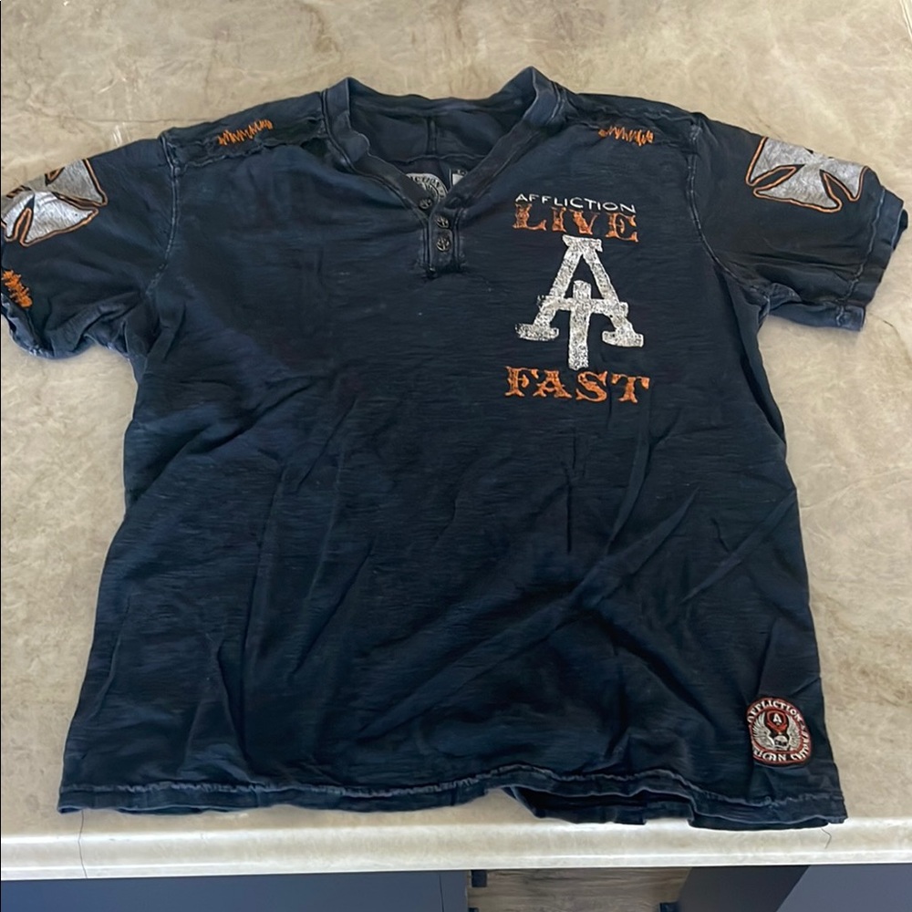 Affliction Black and Orange Short Sleeve Tee